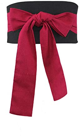 Inzegao Damen Obi mit breitem Gürtel, Schleife, zum Selbstbinden, für Kimono, Yukata, Retro-Kleid, schwarz / rot, length: 85.83 in / 214 cm