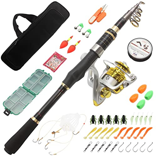seachaser 1. 8m 2.1m Bobine de Tige Portable Carbone Combos Tout for la pêche Pêche à pêche télescopique Canne à pêche Accessoires de pêche Set TIGN Roll Combo ZYHWY (Size : 1.8M Set)