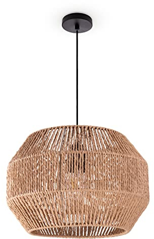 Paco Home Pendelleuchte Esstisch Papier Boho Hängelampe Esszimmer Lampe E27 Hängeleuchte Rattan, Farbe:Natur (Ø35cm), Leuchtenart/Farbe:Pendelleuchte - Schwarz