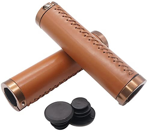 BBxunsless Fahrradgriffe, 130 x 22,2 mm, rutschfest, PVC-Mikrofaser, Leder, ergonomisch, handgenäht, lässig, Retro, doppelt verriegelbar, für MTB, Rennrad (braun-C)