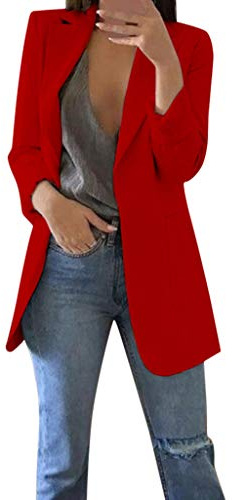 Blazer - Chaqueta corta para mujer, para oficina, elegante, fina, para oficina, para otoño e invierno, rojo, M