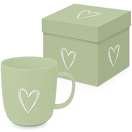 PPD Kaffeetasse Herz Grün Matt 350ml Teetasse Cappuccinotasse Kaffee-Tasse Porzellantasse Henkeltasse Porzellan-Tasse Tee-Tasse Bone China Porzellan