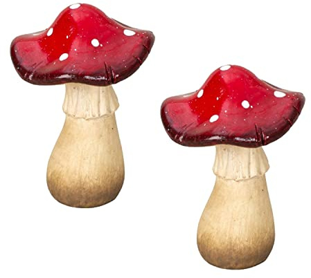 2 Stück Fliegenpilz Figuren H 20 cm Pilz Dekofigur Garten Herbst Deko