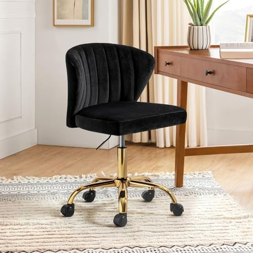 HULALA HOME Bürostuhl, Computerstuhl, Schminktischstuhl, moderner Schreibtischstuhl mit drehbaren Rädern, drehbar, höhenverstellbar, geeignet für Wohnzimmer, Schlafzimmer, Schwarz
