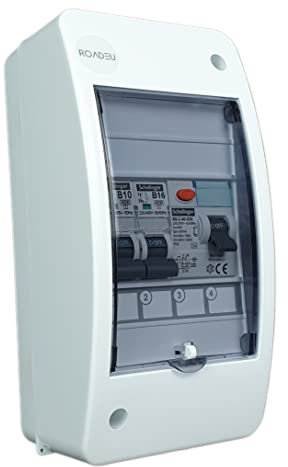 RoadEu - Leitungsschutzschalter, Stromverteiler mit Fehlerstromschutzschalter 40A 2P und B16A, B10A. Sicherungskasten 230V