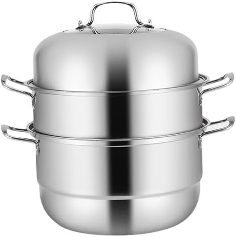 Zerodeko Cuiseur Vapeur en Acier Inoxydable à 3 Niveaux, Grosse Capacité, Cuisson Synchronisée, Marmite à Vapeur pour Soupe, Maison