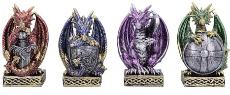 Nemesis Now Defend The Hoard (Set of 4) 10cm, Resin Silver, Dragon Figure, Silver Dragon Ornament, Collectable Dragon Giftware, Cast in The Finest Resin, Expertly Hand Painted