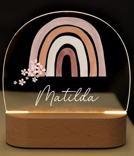 Bärenfreunde® - Personalisiertes Nachtlicht für Babys - Individuelle Nachttischlampe für Kinder - Personalisierte Geschenke Kinder - Babygeschenk - Geschenk zur Geburt (Regenbogen Blumen)