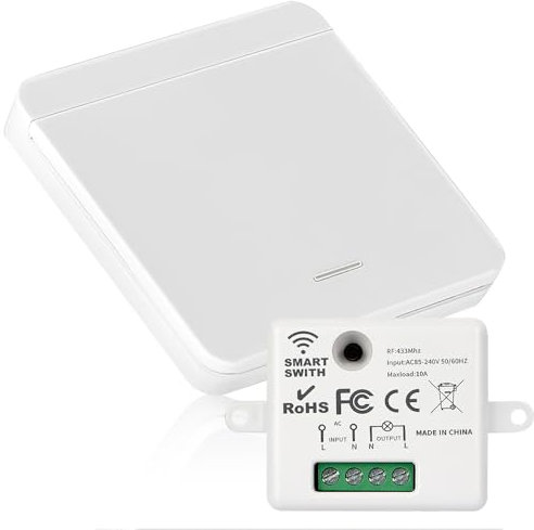 Dhqkqg Interruttore della luce senza fili, kit di interruttore di luci wireless, nessun cablaggio richiesto, facile installazione, parete per lampada interna, portata 50 m, radiotrasmettitori, bianco