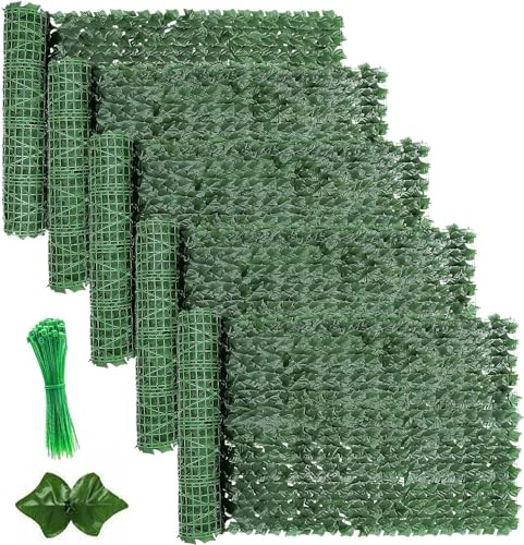 Paneles de valla, 1 m x 3 m, valla de privacidad para jardín, enrejado con hojas y lazos artificiales, pantalla de privacidad de jardín, valla de hiedra, rollo de seto artificial para balcón, jardín