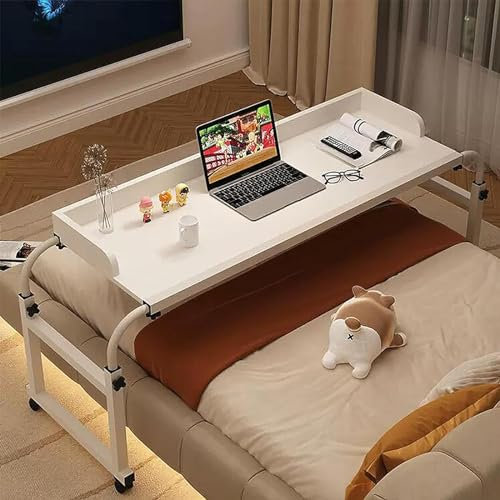 KHLMSRXJ Überbett-Schreibtisch, King-Queen-Betttisch, Überbetttisch mit Rollen, höhenverstellbar 65–95 cm, Laptop-Tisch zum Lesen, Frühstücken, bettlägerig, ältere Menschen