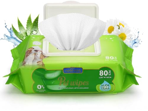Nobleza, Lingettes Nettoyantes pour Chien et Chat, Hypoallergénique, avec des Extraits d'aloe Vera et de Camomille, pour Pattes, Corps et Fesses, 80 lingettes