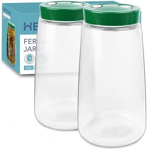 HEFTMAN Lot de 2 bocaux de fermentation avec aération 1 voie – 2,2 litres – Idéal pour la fermentation sûre de kéfir, kimchi, choucroute, levain et avoine de nuit