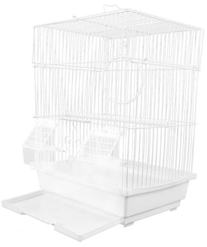 Toddmomy Portable Bird Cage Metal Wire Parrot Carrier Cage with Perch Stand and 2 Feeders Ventilated Handheld Bird for Travel Outings Hiking Small Birds and Parrots