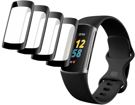 4 PCS Screen Protectors for Fit Bit Charge 6, Smartwatch Screen Protector Films, TPU HD Smart Watch Screen Protectors Foils, Anti-Scratch Screen Cover, 3D Curved Full Coverage Protective Film
