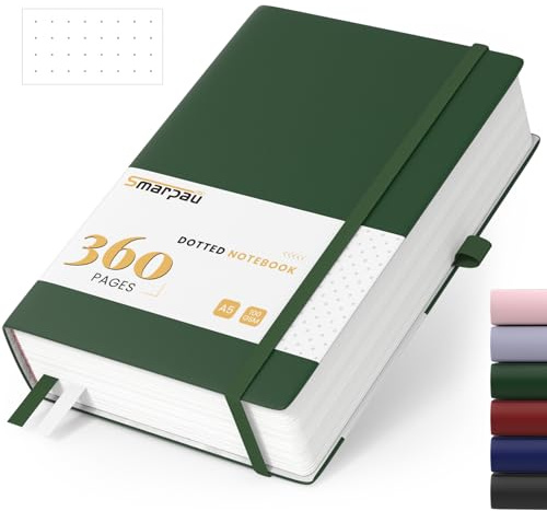 Smarpau Notizbuch A5, Gepunktetes Journal, 360 Seiten Bullet Dotted Journal | 100gsm Papier Leder Notizbucher für Erwachsene Arbeit, Schreiben, Notizen, Lernen, Reisen, 14.5 x 21cm - Dunkelgrün