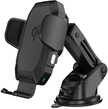 my wall HT52L Car Phone Holder, Qi, Fast Charging, Smartphone Holder with 15W Wireless Charger, Ventilation Mount and Suction Cup, Charging Station for