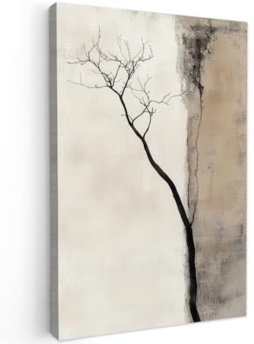 MuchoWow© Leinwand Groß XXL Deko Schlafzimmer Aesthetic Leinwandbilder | 80x120 cm - Wohnzimmer Gemälde Foto Geschenk Living Room Decoration Wabi-Sabi - Pflanze - Beige