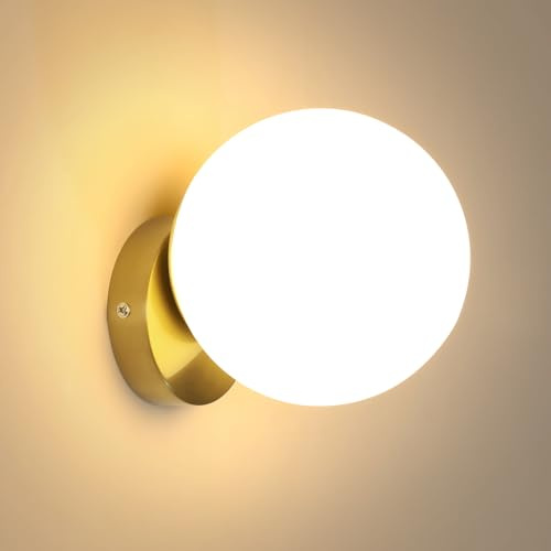 Comely Wandleuchte Innen Gold, Nordisch Wandlampe E27 aus Weiß Lampenschirm, Moderne Wandleuchte für Schlafzimmer, Wohnzimmer, Esszimmer, Flur