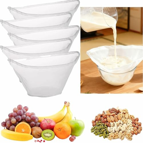 5PCS Cheese Cloth Bags for Straining, Bowl-shaped reusable nylon cheese cloth filter bag, fine mesh multi-purpose food filter bag, suitable for nut milk, juice, soy milk, dumpling fillings. (Small)