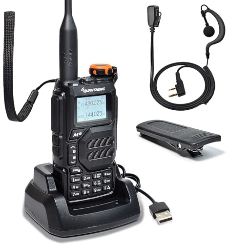 Quansheng UV-K5 VHF UHF Tragbares Walkie Talkie Wiederaufladbares Zwei-Wege-Funkgerät (mit Funkgerätehalterung) für Studio/Außenbereich/Auto (mit G-förmiger Hörmuschel)