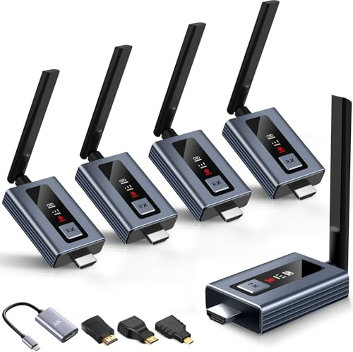 Lielyhod Upgraded Wireless HDMI 4 Receivers and Transmitter with LED Screen, Up to 6 RXs,165FT Plug & Play 1080P HD Output 5.8GHz Extender for TV Box/Laptop/Projector/Camera to Multiple Screens