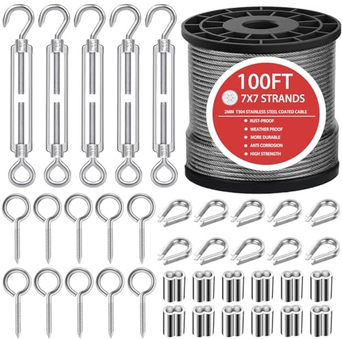 AFences 2MM x 30M 304 Stainless Steel Garden Wire for Climbing Plants with M5 Turnbuckle Tensioner - Trellis & Fence Wire Kit