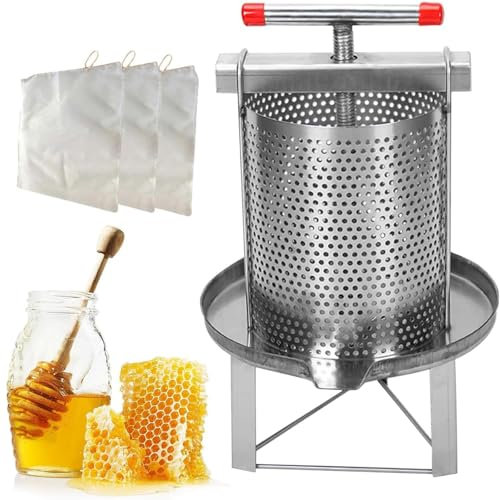 Honigschleuder-Ausrüstung aus Edelstahl, Honigschleuder-Separator, mit Filterbeutel, 2-in-1 manuelle Honigpresse, Wachspresse und Honigpresse, für die Bienenzucht oder den gewerblichen Gebrauch