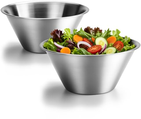 com-four® 2-teiliges Schüssel-Set aus Edelstahl - stapelbare Salatschale - Edelstahlschüssel zum Backen, Servieren und Snacken - Rührschüssel - Wasserschale fürs Haustier - Metallschalen - Dipschalen