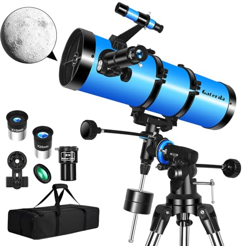 Gaterda 150EQ Telescopio Astronomico Professionale, Newtoniano Riflettore Telescopio per Adulti con Montatura Equatoriale, Adattatore Telefono, Filtro Lunare e Borsa Trasporto