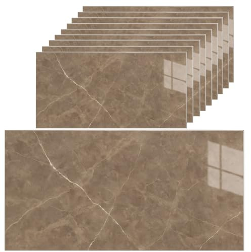 HOOZ 10x Fliesenaufkleber Küchenrückwand, Selbstklebende Fliesen, Klebefliesen Küche Wandpaneele für Wanddeko Wandverkleidung Schlafzimmer Wohnzimmer, Marmoroptik Braun Beige