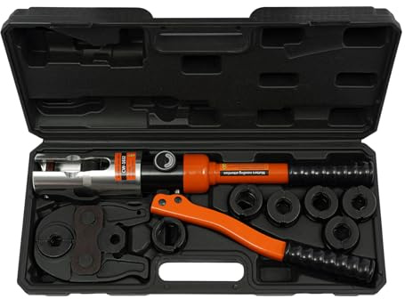 Pince à sertir hydraulique, 10T Pince à sertir manuelle avec mâchoires 7 V (V12-V28) pour tube en cuivre et tuyau composite - Avec mallette de transport et protection contre la rouille