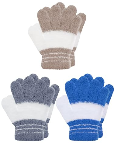 Geyoga 3 Paar Kinder Strickhandschuhe Winter Warme Vollfinger Handschuhe