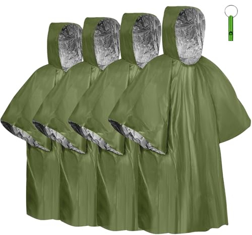 flintronic Emergency Survival Rain Poncho, 4 Pack Thermal Emergency Raincoat Poncho, Emergencys Insulation Blanket for Heat Retention and Rain, Reversible Foil Blanket for Emergencys Or First Aid