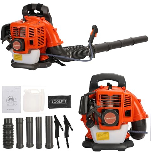 Aspirateur à feuilles à essence 52 CC 6800 tr/min 2 temps sans fil Moteur à essence Souffleur à feuilles Sac à dos avec réservoir de carburant de 1,2 l, volume d'air 550 CFM Idéal pour l'entretien de