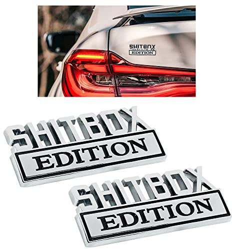 Spunklad 2 Pack Shitbox Edition Emblems,Car Emblem Badge 3D Sticker Decal,Personalized 3D Fender Sticker Badge Nameplate Decal Stickers Replacement Compatible with Most Car Truck SUV
