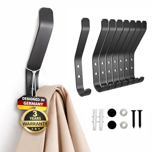 Bencas Kleiderhaken für Akustikpaneele 13mm. – Metall Wandhalterung Schwarz Matt, moderner Coat Hook zum Schrauben, Garderoben Zubehör für Jacken, Helme, Kleidung & Deko, Designed in Germany (8)
