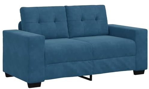 Mandloder Zweisitzer-Sofa, Modern, Blau Samt, mit Kissen, 160 cm breit, für Wohnzimmer, Schlafzimmer, Robustes Holzgestell, Gemütlich, Entspannung pur