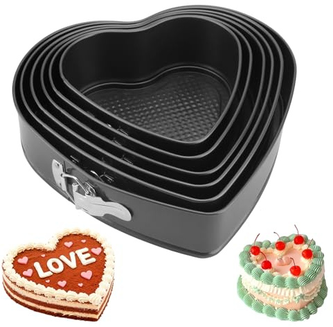 NGOSUET 6er Springform Herz Set, 18/20/22/24/26/28cm Herzförmige Kuchenform Herzbackform, Herzform Backform Springform mit Hebeboden für Kuchen und Torten