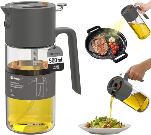 Ibergrif Pulverizador de aceite 2 en 1, 500 ml, gris