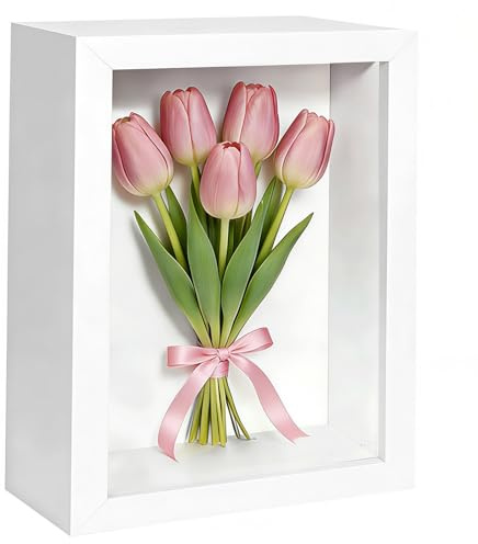 3D Bilderrahmen zum Befüllen 15.2*20.3 cm Bilderrahmen Tief 3D Objektrahmen Hölzern bis 3cm, Tiefer Bilderrahmen zum Befüllen für Objekte, Blumen, Hochzeitsgeschenk oder (Weiß)