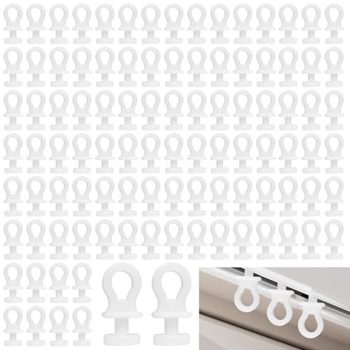 100 Pcs Plastic Curtain Hooks, 22x10.5mm Waterproof Curtain Track Glider hook,Shower Curtains Rail Sliding Hooks, White Drapery Hook for Window curtains