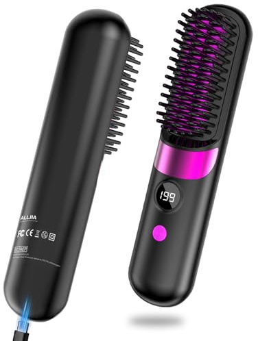 Go Brush Pro 2026 Upgraded Cordless Hair Straightener Brush,Black