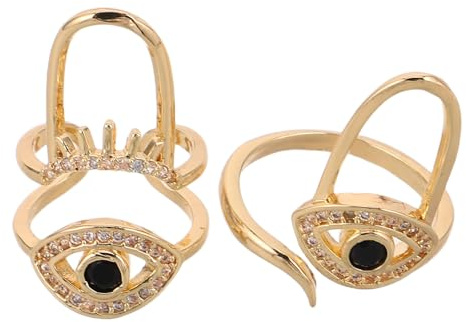 HAPINARY Anillo de 2 piezas con diseño de ojo malvado para la punta de la uña del dedo del pie para mujer - Anillo apilable ajustable con tapa para la uña del dedo - Joyería de nudillos con diamantes