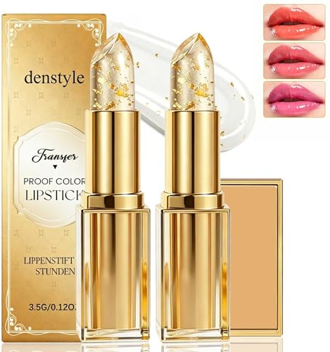 Farbwechselnder Lippenbalsam 2PCS, PH-Lippenstift Farbwechsel mit Goldfolie, Transferfest Lipstick Color-Changing, Sanfte Lippenpflege für sehr trockene Lippen für Frauen