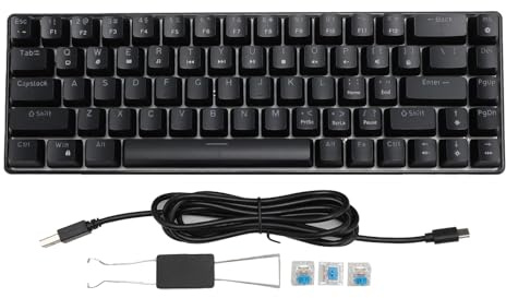 Floolinct Teclado Gaming Mecánico V800 con Switch Azul Intercambiable, 68 Teclas, Retroiluminación Azul Hielo y Cable Desmontable para Ordenador