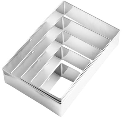 COOLHIYA 5piezas Unidades Acero Inoxidable Cortadores de Galletas Rectangulares Moldes para Repostería Bases para Bizcochos Herramientas de Horno para Galletas Fondant y Tarta