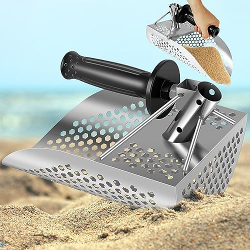 Pala de arena de acero inoxidable 304, accesorio para detector de metales, 30 x 20 x 19 cm, colador de 2 mm, pala con agujeros hexagonales para la playa, búsqueda de oro, detección de arqueología