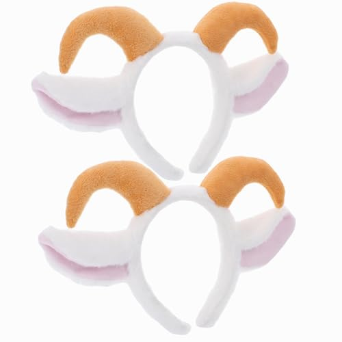Baluue 2pcs Plush Sheep Ear Headbands with Ram Horns, Lightweight and Photoready Animal Ear Headdress for Everyday Wear and Animal Cosplay Costume Parties