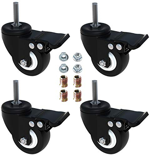 OuYi - 4 ruedas giratorias de 2 pulgadas con bloqueo de freno, rueda de vástago M8 x 25, ruedas de goma de poliuretano resistentes, tuercas incluidas, OeCaster50_825